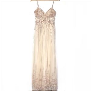 Adrianna Papell beige & rose gold formal gown